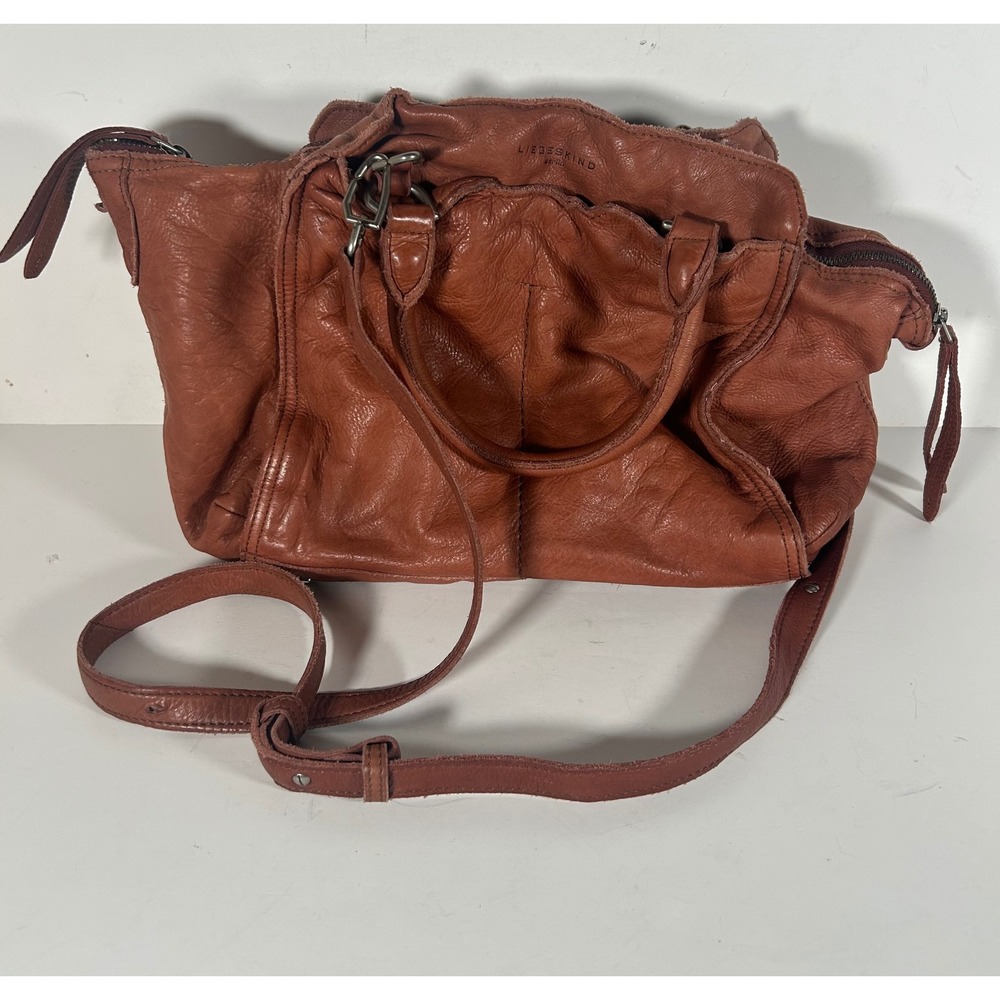 Liebeskind Berlin Cognac Brown Leather Satchel Crossbody Bag Handbag
